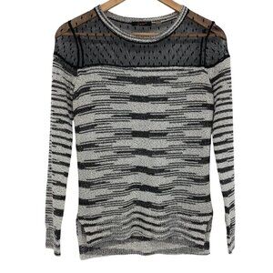 Dex Black Grey Abstract Stripe Long sleeve Polka Dot Mesh neck XS